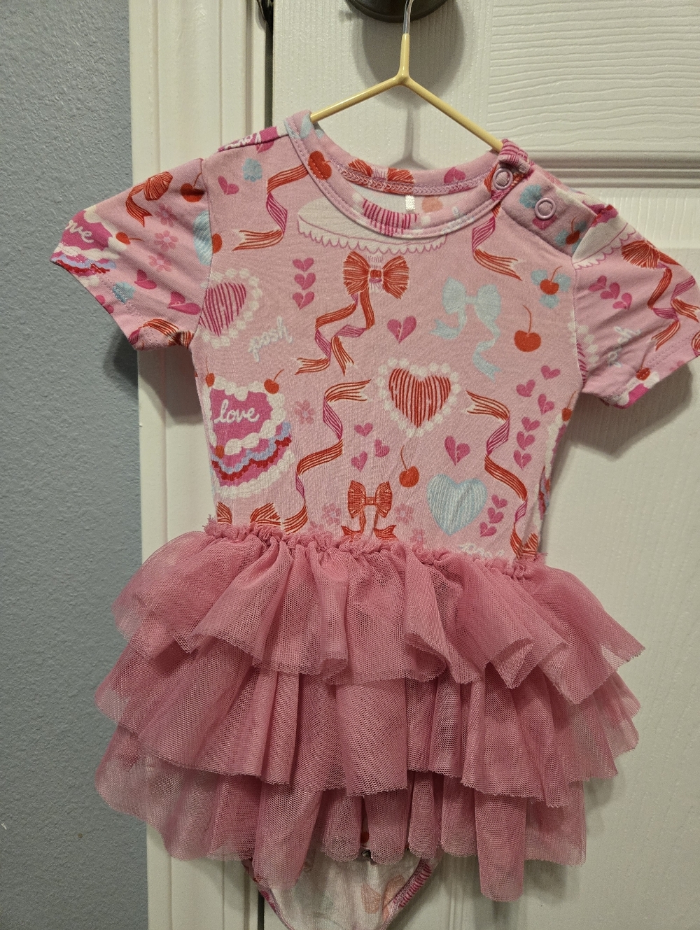 Posh Peanut Pink Heart & Ribbon Tulle Bodysuit